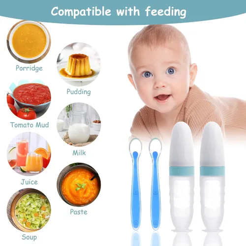 Miniatura 2 de Alimentador de Comida para Bebé Paquete de 4 Cucharas Dispensadoras de Comida de Silicona para Bebés - 3 oz Cucharas de Alimentación por Compresión