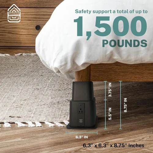 Miniatura 4 de Home Intuition Elevadores de cama ajustables resistentes de 3, 5 u 8 pulgadas, paquete de 4 (negro con USB)