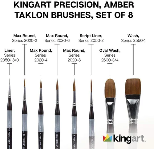 Miniatura 8 de KINGART 1070C Premium 8 Pc. pinceles de pintura acrílica de precisión para artistas, mango corto y cómodo, pelo sintético Taklon para pinturas