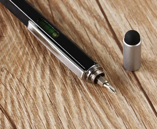 Miniatura 5 de Multipalabra 6 en 1 herramienta multifunción bolígrafo con bolígrafo, regla, destornillador, una cabeza plana, bolígrafo de pantalla táctil, medidor