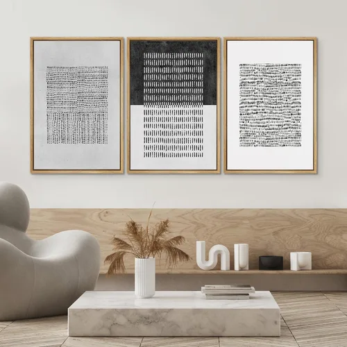 Miniatura 413 de SIGNWIN Lienzo enmarcado para pared, arte con pinceladas de flujo neutro en tonos beige abstractos, ilustraciones, arte moderno, decorativo