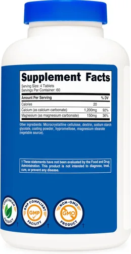 Miniatura 5 de Nutricost Carbonato de calcio y magnesio 240 tabletas, 1200 mg de Ca y 150 mg de mg por porción, 60 porciones, sin gluten, sin OMG