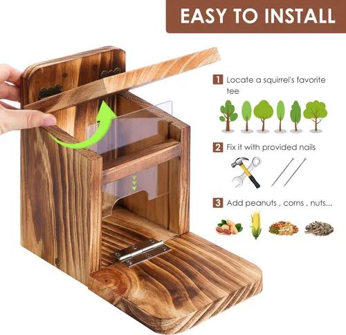 Miniatura 3 de MIXXIDEA Caja de Comedero de Madera para Ardillas, Robusto Comedero para Alimentar Ardillas con Grosor de 1.5CM de Madera, Sin Necesidad de Montaje