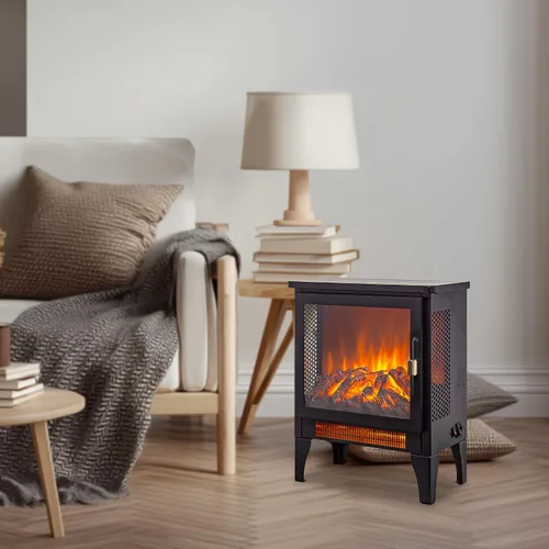 Miniatura 6 de Calentador eléctrico independiente de chimenea de 17 pulgadas con efecto de llama 3D (negro, 17 pulgadas)