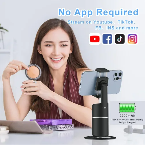 Miniatura 2 de Soporte de teléfono de seguimiento automático, rotación de 360°, soporte de pista de cuerpo facial, trípode de seguimiento para grabación de vlog