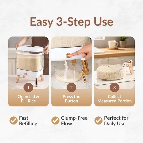 Miniatura 6 de FromUS2U - Recipiente de arroz, dispensador hermético de granos de 25 libras, dispensador de cereales grande para cocina, contenedor de alimentos