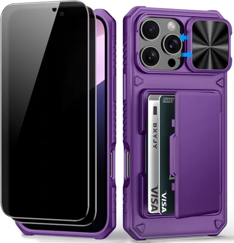 Miniatura 47 de BXYJY Funda tipo cartera para iPhone 15 Pro con tarjetero (4-5 tarjetas) y cubierta deslizante para cámara y soporte, protección contra caídas