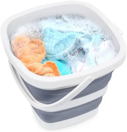 Miniatura 8 de Goderewild Paquete de 2 cubos plegables pequeños, 1.4 galones/5 litros sin BPA, cubos de agua plegables para lavado de autos, campamento, playa