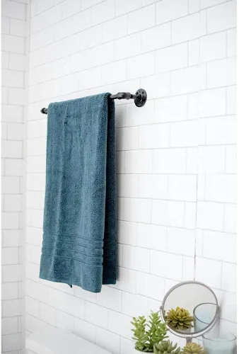 Miniatura 9 de Soporte de Toallas de Tubo Industrial, Barra de Toallas, Soporte de Toallas de Baño Rústico de Granja para Pared, Resistente (Negro, 45.72 cm)