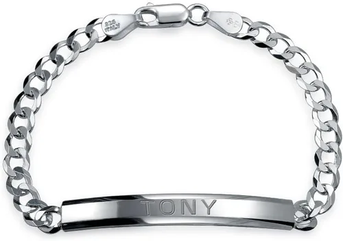Miniatura 3 de Bling Jewelry Personalize Bar Name Plated identification ID Bracelet For Men with Mariner, Curb, Figaro, Link Chain .925 Sterling Silver Made In
