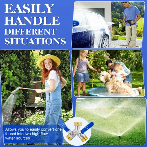Miniatura 4 de EJW Divisor de manguera de 2 vías, Divisores de manguera de jardín, Divisor de grifo de servicio pesado, Divisor de manguera de agua de latón Rv
