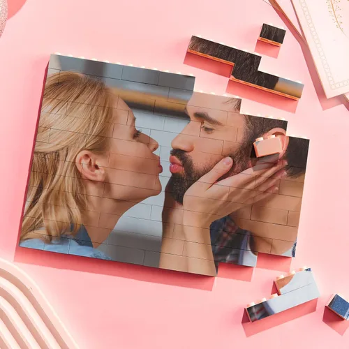 Miniatura 3 de Ladrillo de construcción personalizado Puzzle de bloques de fotos personalizados en forma horizontal Regalos personalizados para parejas