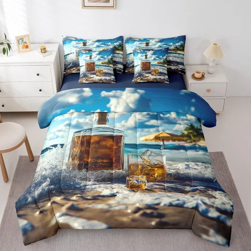 Miniatura 13 de Whisky - Juego de ropa de cama de 7 piezas tamaño individual, cama de vidrio de hielo de whisky en una bolsa para niños, juego de edredón retro