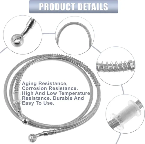 Miniatura 3 de Motoforti 66.93 pulgadas de longitud 0.394 in ID motocicleta línea de freno hidráulico tubo de manguera de aceite de acero inoxidable trenzado cable