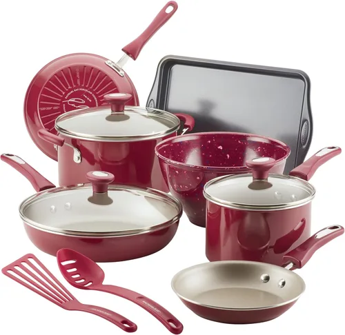 Miniatura 14 de Rachael Ray Get Cooking! Juego de ollas y sartenes antiadherentes, incluye bandeja para hornear y herramientas de cocina, 12 piezas, turquesa