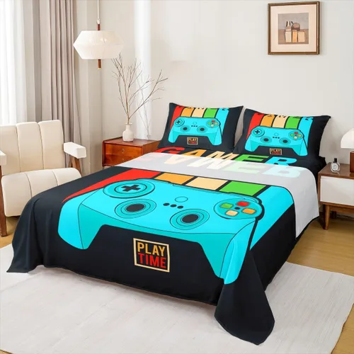 Miniatura 15 de Erosebridal Juego de ropa de cama con estampado de llama para niños y adolescentes, diseño de lobo para decoración de habitación de jugadores, juego