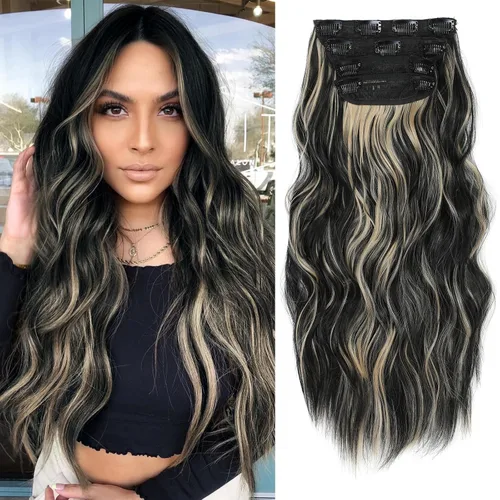 Miniatura 8 de NAYOO 4 piezas Extensiones de cabello con pinza, ondas largas y rizadas, sintéticas, gruesas, con fibra de doble trama, para mujeres, color cobre