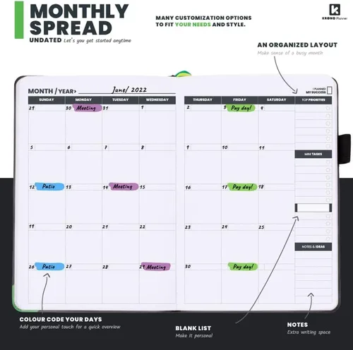 Miniatura 5 de Agenda semanal sin fecha de 12 meses 2023 para aumentar la productividad, la concentración, el crecimiento personal, la felicidad y el éxito, sin
