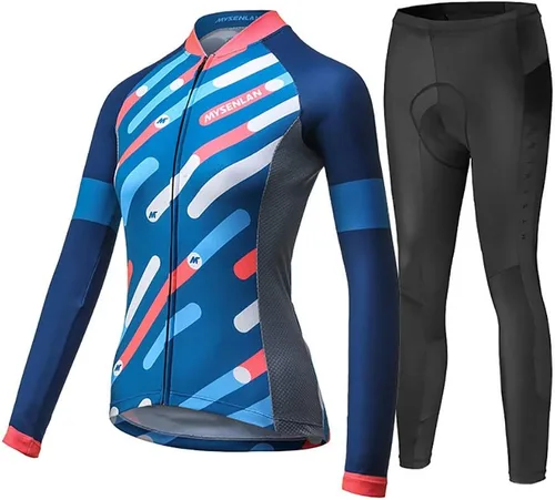 Miniatura 18 de Mysenlan - Conjunto de camiseta de manga larga transpirable para mujer, pantalones largos acolchados 3D, camisa de bicicleta, ropa de ciclismo