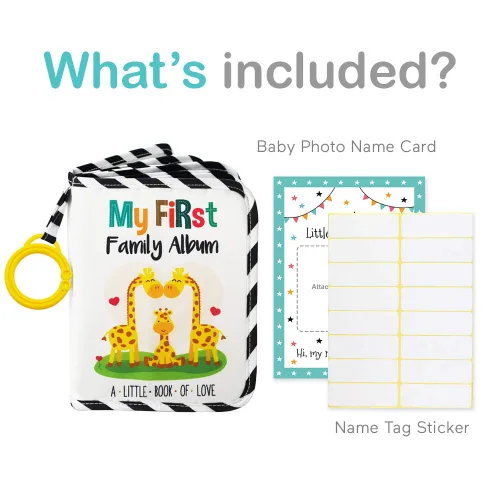 Miniatura 2 de Urban Kiddy™ Mi Primer Álbum Familiar del Bebé Juego de Regalo de Libro de Tela con Fotos Suave para Recién Nacidos, Niños Pequeños y Niños Jirafa