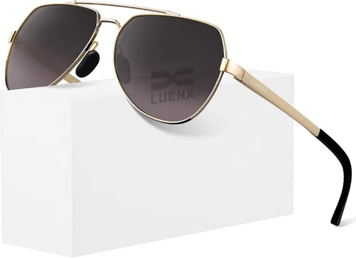 Lentes para aviador Luenx polarizados, para hombres y mujeres, con armazón de metal grande, protección UV 400