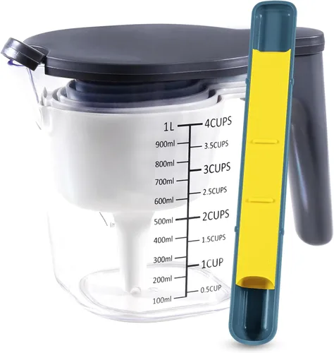 Miniatura 11 de Juego de 19 piezas de tazas medidoras y cucharas, incluye 10 tazas medidoras apilables con tapa y 9 cucharas medidoras magnéticas, cucharada para 19
