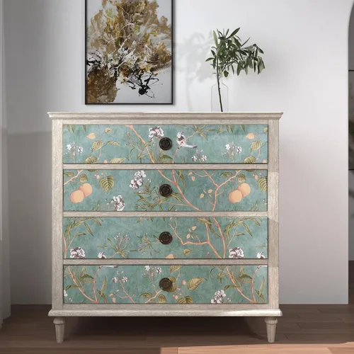 Miniatura 2 de Papel pintado verde floral Laatse de despegar y pegar, papel pintado de pájaros 17.5" x 78.7", papel de contacto floral vintage, impermeable