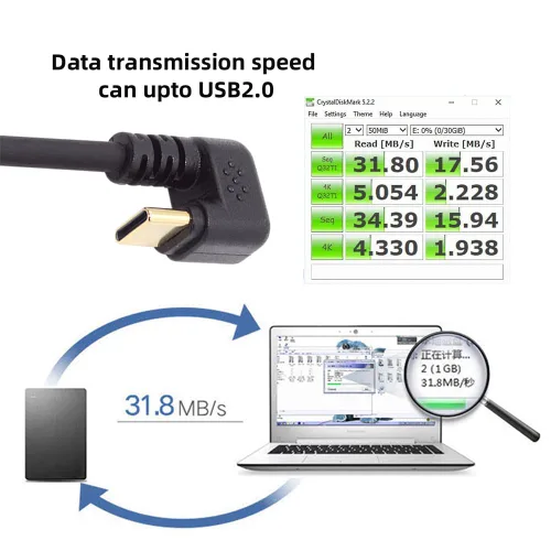 Miniatura 4 de xiwai USB2.0 Tipo-A a Tipo C USB-C macho a macho Cable de datos de alimentación 480Mbps negro opuesto en forma de U en ángulo trasero
