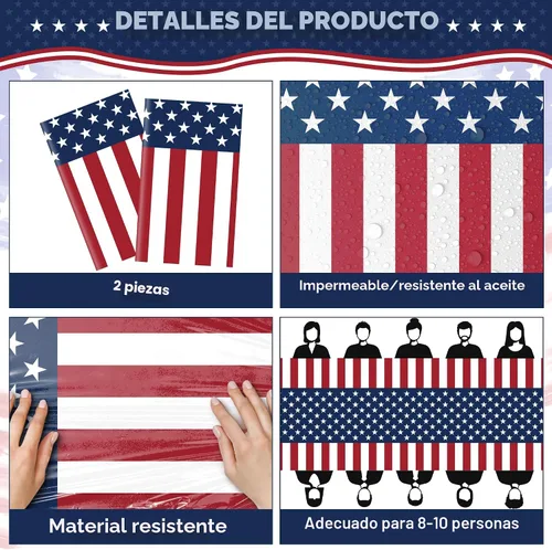 Miniatura 3 de OHOME Decoraciones del 4 de julio, mantel de plástico con bandera patriótica estadounidense para decoraciones del día de los veteranos, accesorios