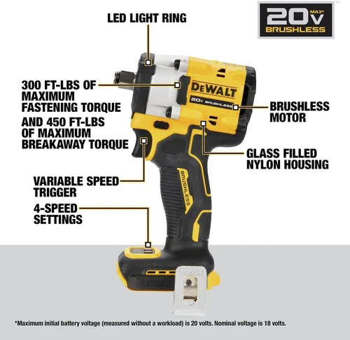 Miniatura 5 de DEWALT ATOMIC 20 V MAX* 1/2 pulg. Llave de impacto inalámbrica con yunque de anillo de cerdo (solo herramienta) (DCF921B)