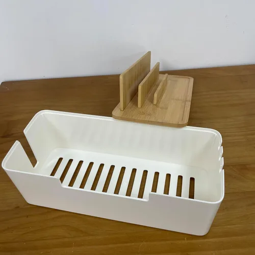 Miniatura 3 de Caja de organización de cables con tapa de madera, organizador multidispositivo para teléfonos/tabletas/relojes inteligentes, organizador de cables