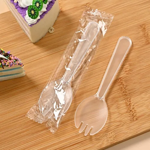 Miniatura 11 de 100 tenedores desechables de plástico duradero y ecológicos, tenedores y cucharas 2 en 1, ideales para almuerzo, picnic o restaurante y suministros