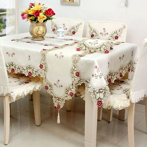Miniatura 4 de LeLehome - Mantel de encaje bordado con flores color café