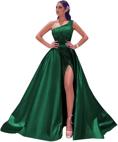 Vestidos de fiesta de lentejuelas de un hombro 2024, vestidos largos de satén para mujer, vestidos de noche formales de sirena brillante con abertura
