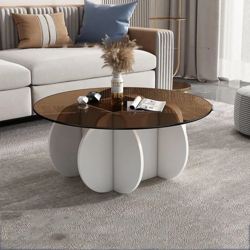 Miniatura 9 de HM&DX Mesa auxiliar redonda de cristal, base de madera maciza y parte superior de vidrio templado transparente, mesa auxiliar de café, mesa central
