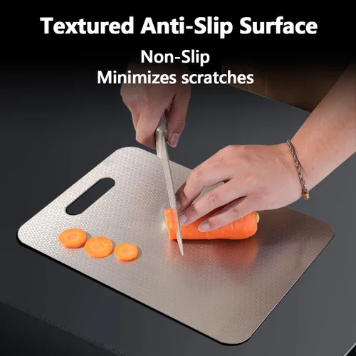 Miniatura 3 de Honeycomb - Juego de tablas de cortar de acero inoxidable de 3 piezas, diseño antideslizante que reduce arañazos, perfecto para carne, verduras