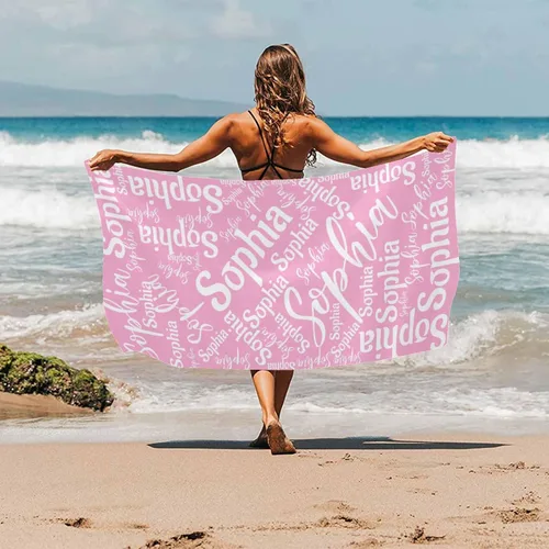 Miniatura 2 de InterestPrint Toalla de playa personalizada para mujeres y hombres, texto blanco y negro, toallas de playa personalizadas con nombres, manta