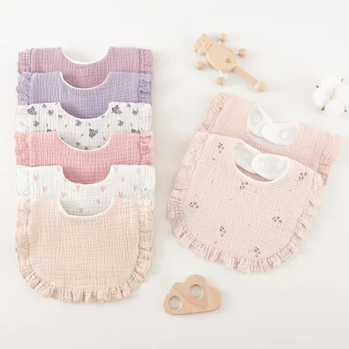 Miniatura 7 de Bearmoss Paquete de 8 baberos de muselina para babeo y dentición, baberos suaves para niñas, niños, recién nacidos Rosa Púrpura