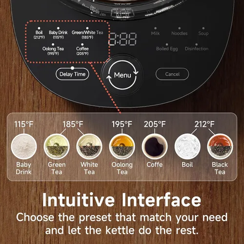 Miniatura 3 de Hervidor Eléctrico de Vidrio Caliente con Infusor de Té y Control de Temperatura, Tetera de Acero Inoxidable de 1.5L y Hervido Rápido de 1200W, Azul