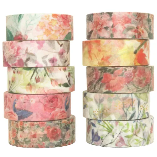 YUBBAEX 10 rollos de cinta Washi con flores de primavera, juego de cintas decorativas para enmascarar (tono cálido)