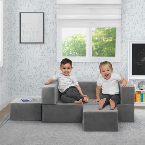 Miniatura 8 de Delta Children Sofá convertible y juego para niños y niños pequeños, sofá modular de espuma y tumbona abatible con 2 otomanas, color gris