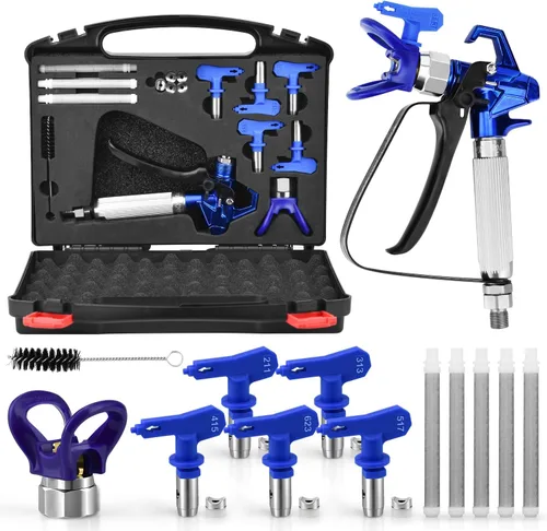 Pistola de pulverización de pintura sin aire de 3600 PSI, con 1 protector de punta, 5 puntas de pulverización y 5 filtros de pistola de pintura sin