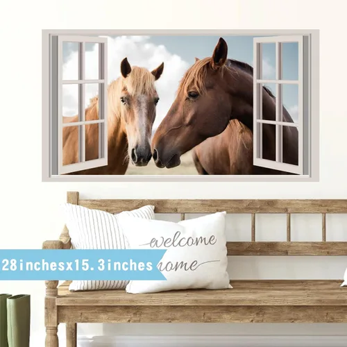 Miniatura 2 de Calcomanías de pared de caballos, animales de granja, calcomanías de pared 3D falsas para ventanas, calcomanías de vinilo para decoración