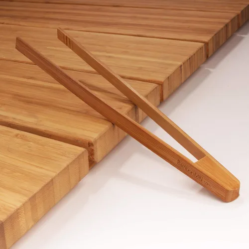 Miniatura 2 de BambooMN - Pinzas reutilizables de bambú "A" para tostadas de 7.9" - Marrón carbonizado - 10 piezas
