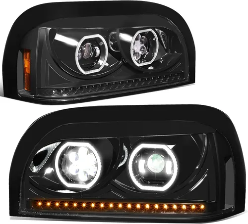 Miniatura 10 de DNA MOTORING - HL-HAY-015-CH Par de faros delanteros LED de halo dual DRL con señal de giro, haz alto/bajo, proyector compatible con Freightliner M2