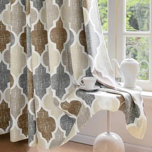 Miniatura 10 de Beauoop Cortinas 100% Opacas de 45 Pulgadas de Largo, 2 Paneles para Dormitorio, Sala de Estar, Gris Aqua Marroquí Geométrico, Oscurecimiento