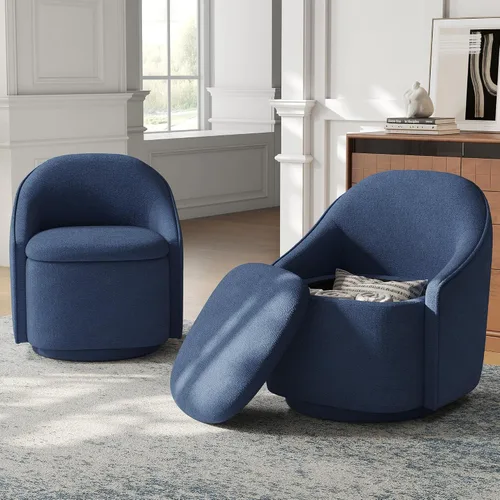 Miniatura 14 de LINSY Silla Giratoria de Acento con Almacenamiento, Cómodas Sillas de Barril de Chenilla, Pequeño Sillón Moderno Giratorio de 360 Grados para Sala