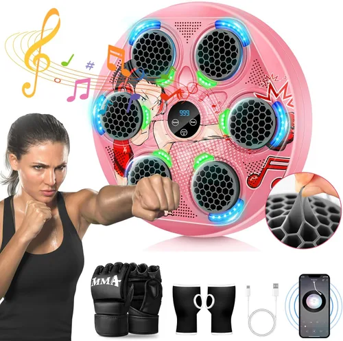 Miniatura 10 de Máquina de Boxeo Musical para Niños y Adolescentes Adultos, Equipo de Entrenamiento con Guantes, Máquina de Entrenamiento Musical de Boxeo Montada