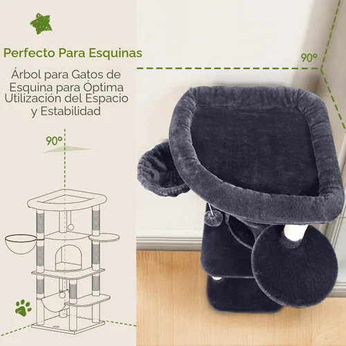 Miniatura 2 de Globlazer Torre esquinera para gatos de interior, torre de condominio de 51 pulgadas para gatos de varios niveles con hamaca grande, 7 postes