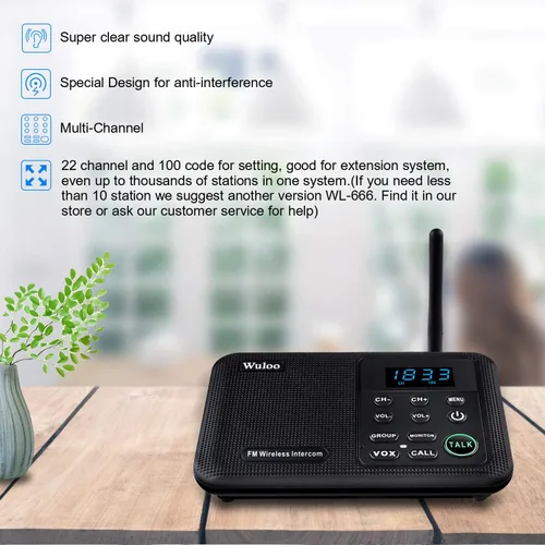 Miniatura 2 de Wuloo Intercomunicadores inalámbricos para el hogar 1 milla de alcance 22 canales 100 pantalla de visualización de código digital, sistema de Negro